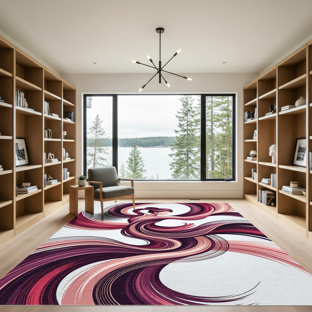 Crimson Swirls Woman Portrait Rug