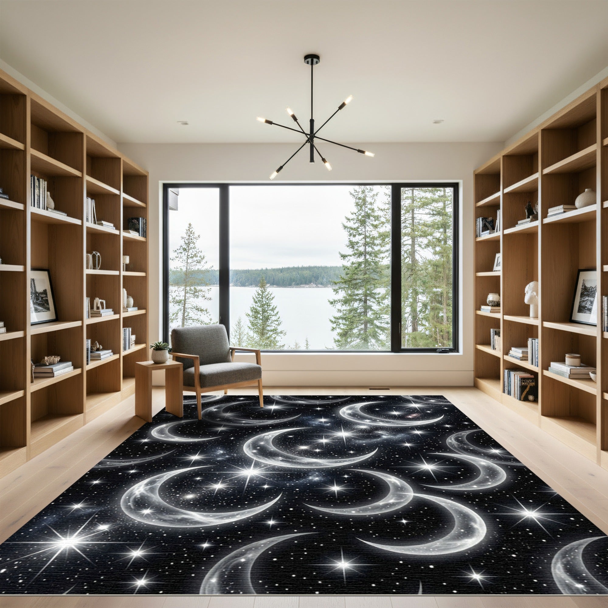 Celestial Crescent Moon Starry Night Rug