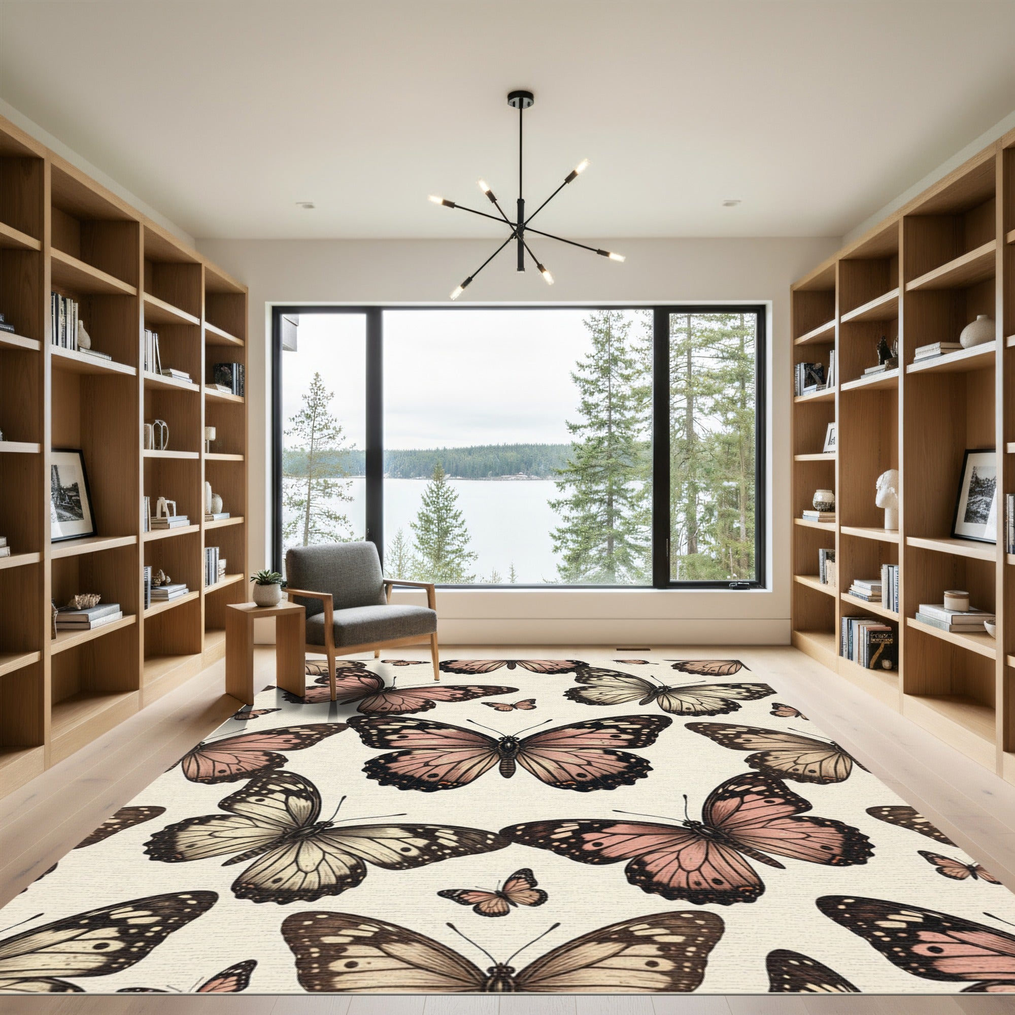 Vintage Blush Butterfly Garden Illustration Rug