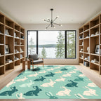 Charming Mint Green Bunny Rabbit Illustration Rug