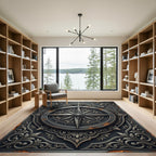 Metallic Silver Compass Antique Filigree Rug