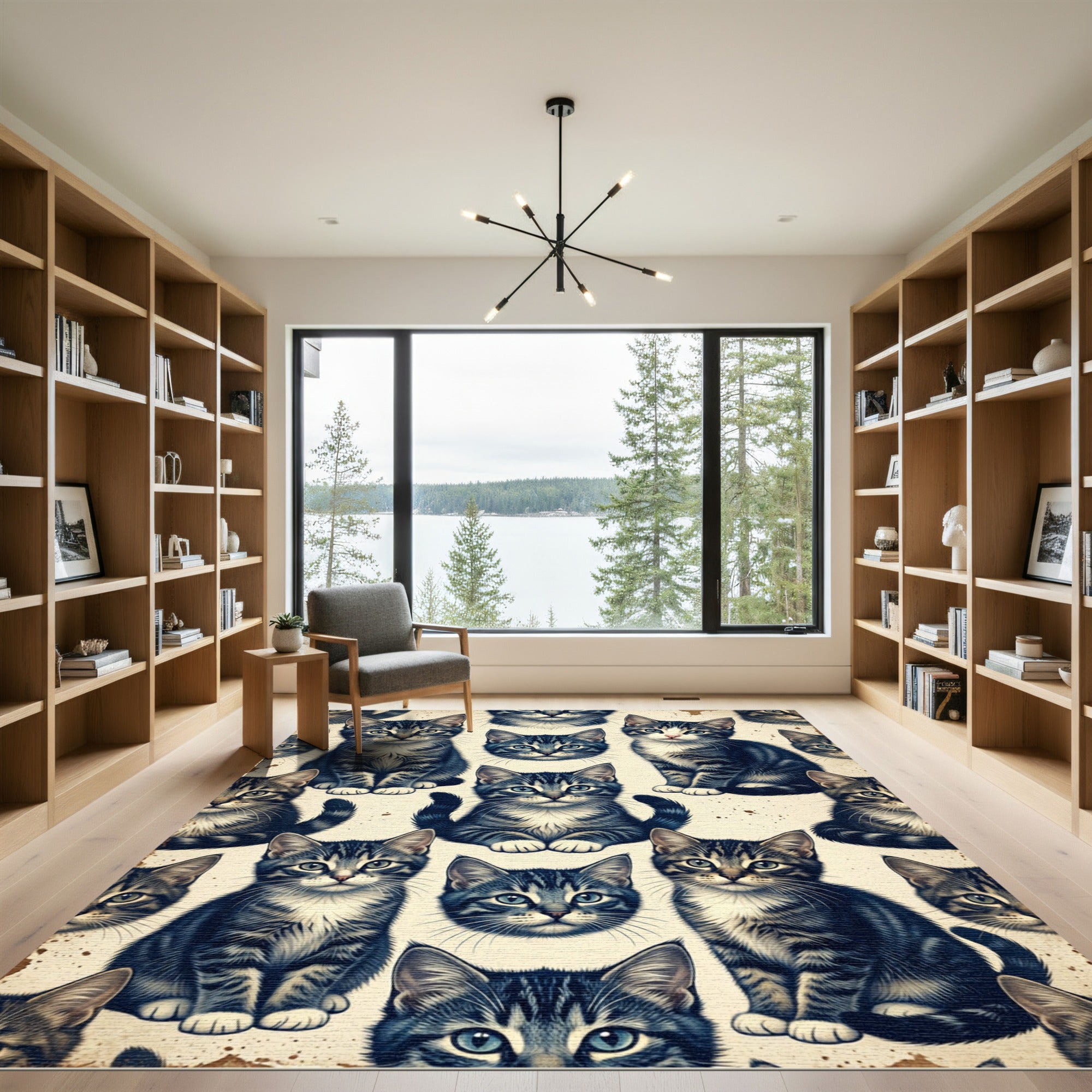Cute Tabby Kitten Repeat Cream Rug