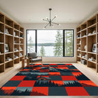 Rustic Red Black Mountain Cabin Landscape Rug