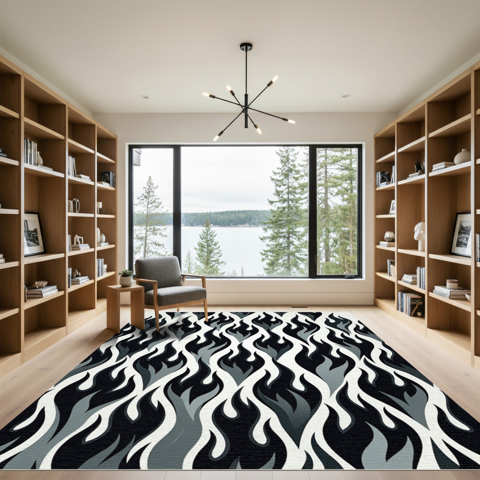Monochrome Fire Flames Abstract Rug