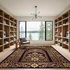 Elegant Golden Filigree Damask Burgundy Rug
