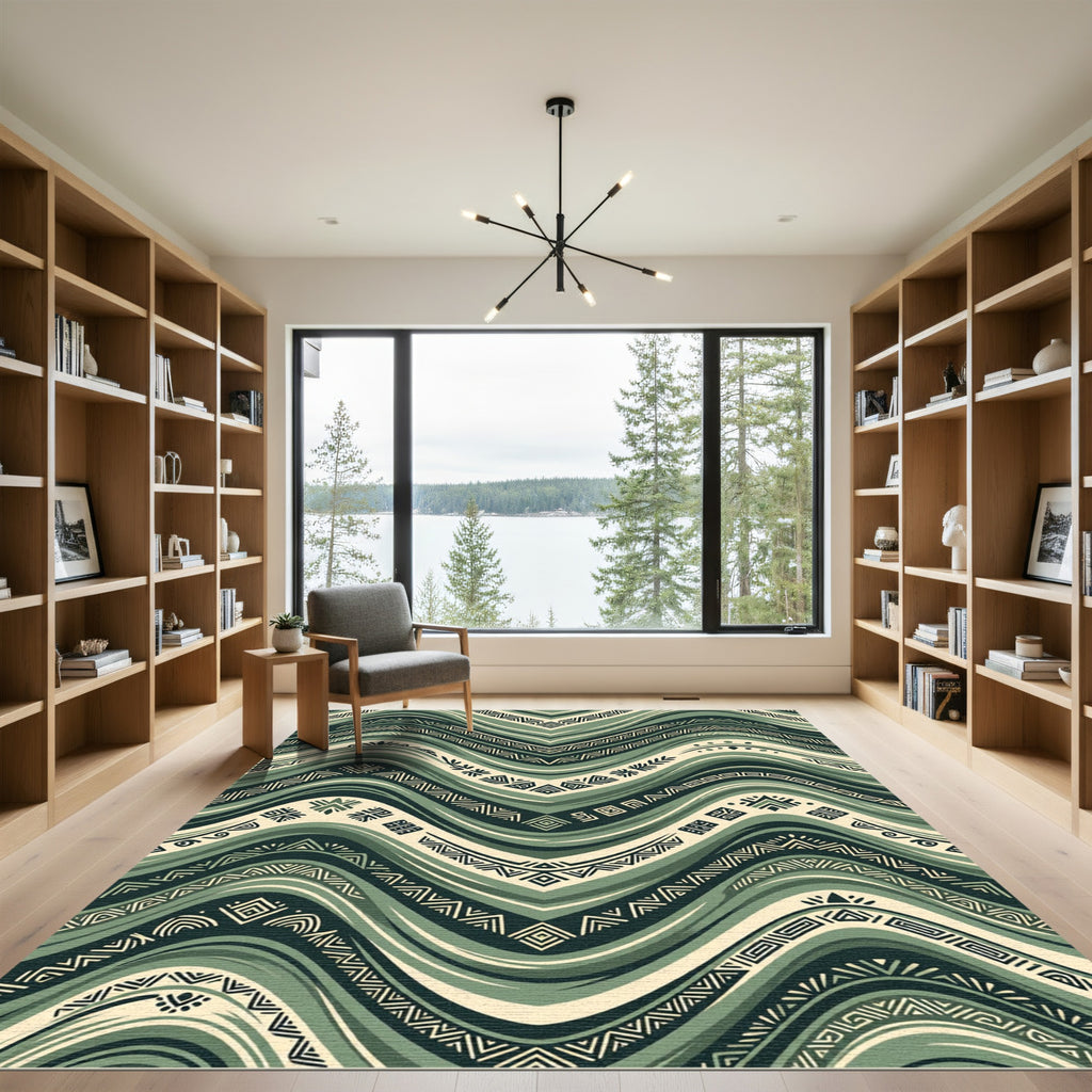 Sage Green Chevron Tribal Waves Rug