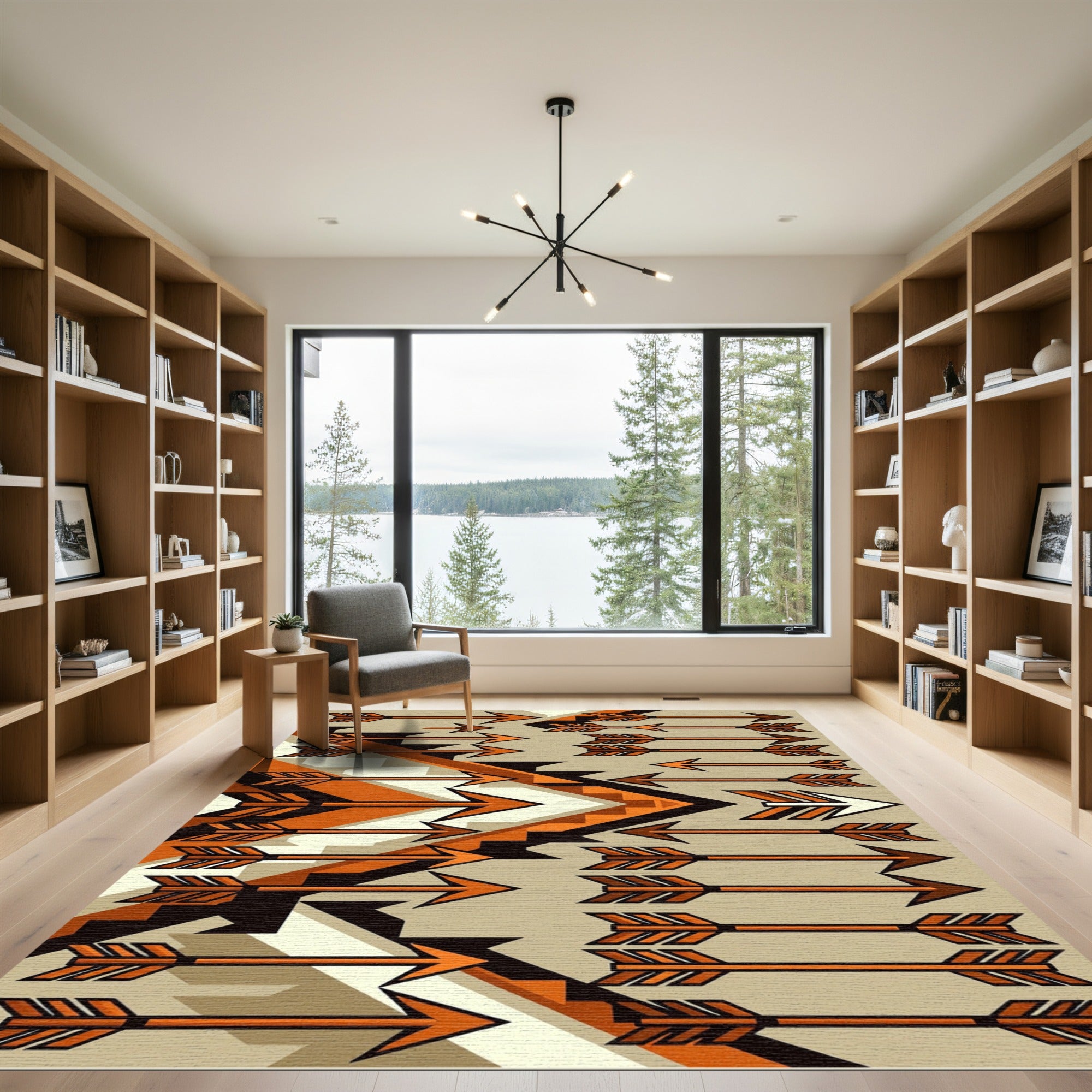 Bold Orange Arrow Geometric Composition Rug