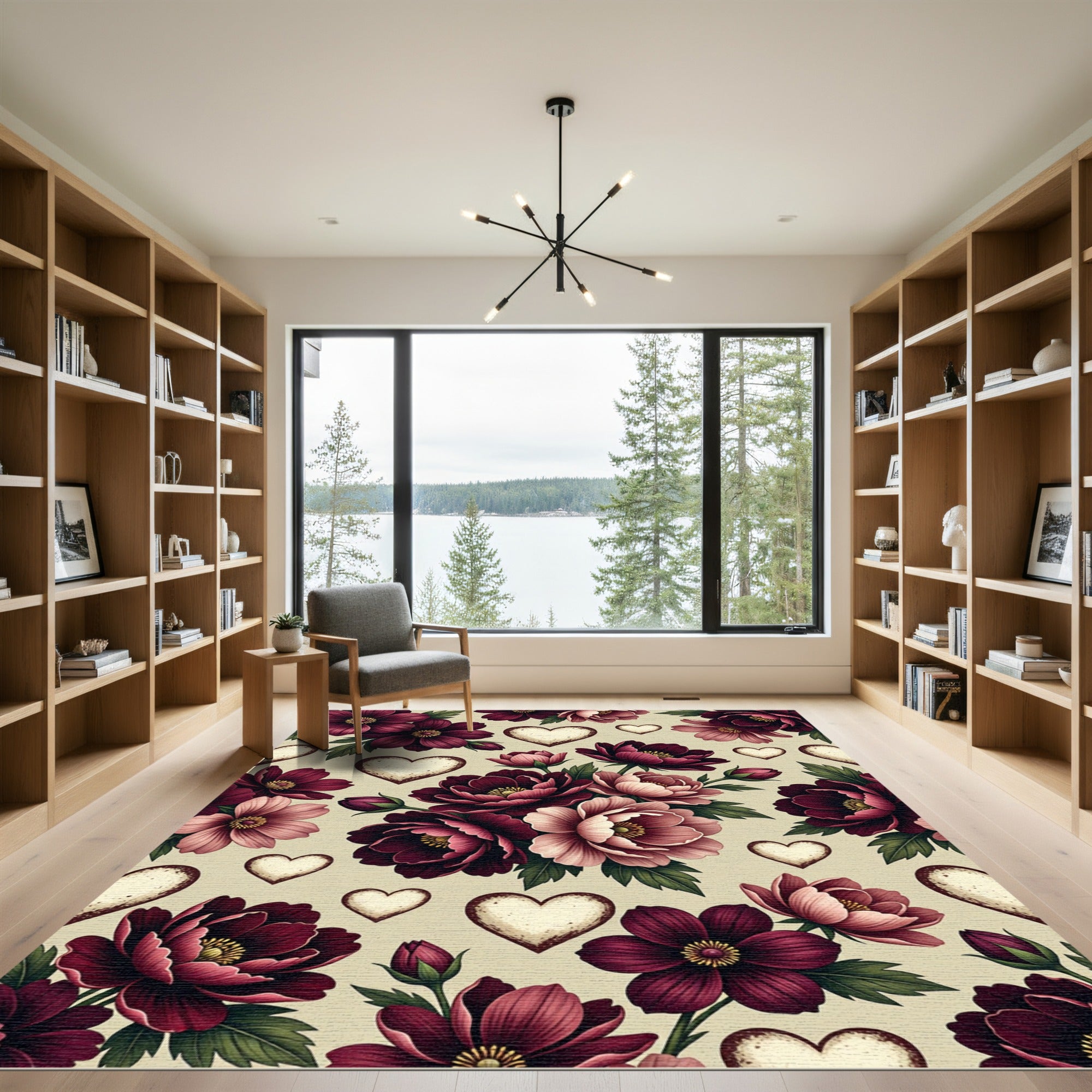Romantic Burgundy Floral Heart Collection Rug