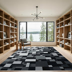 Modern Monochrome Dimensional Block Grid Rug