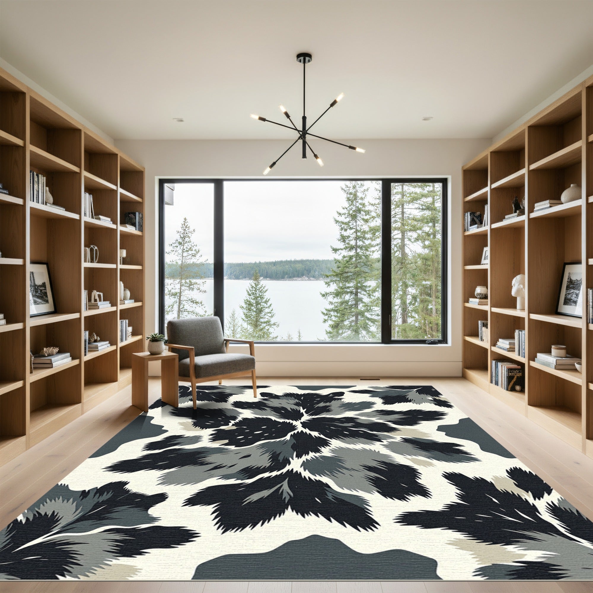 Monochromatic Feathered Floral Bloom Rug