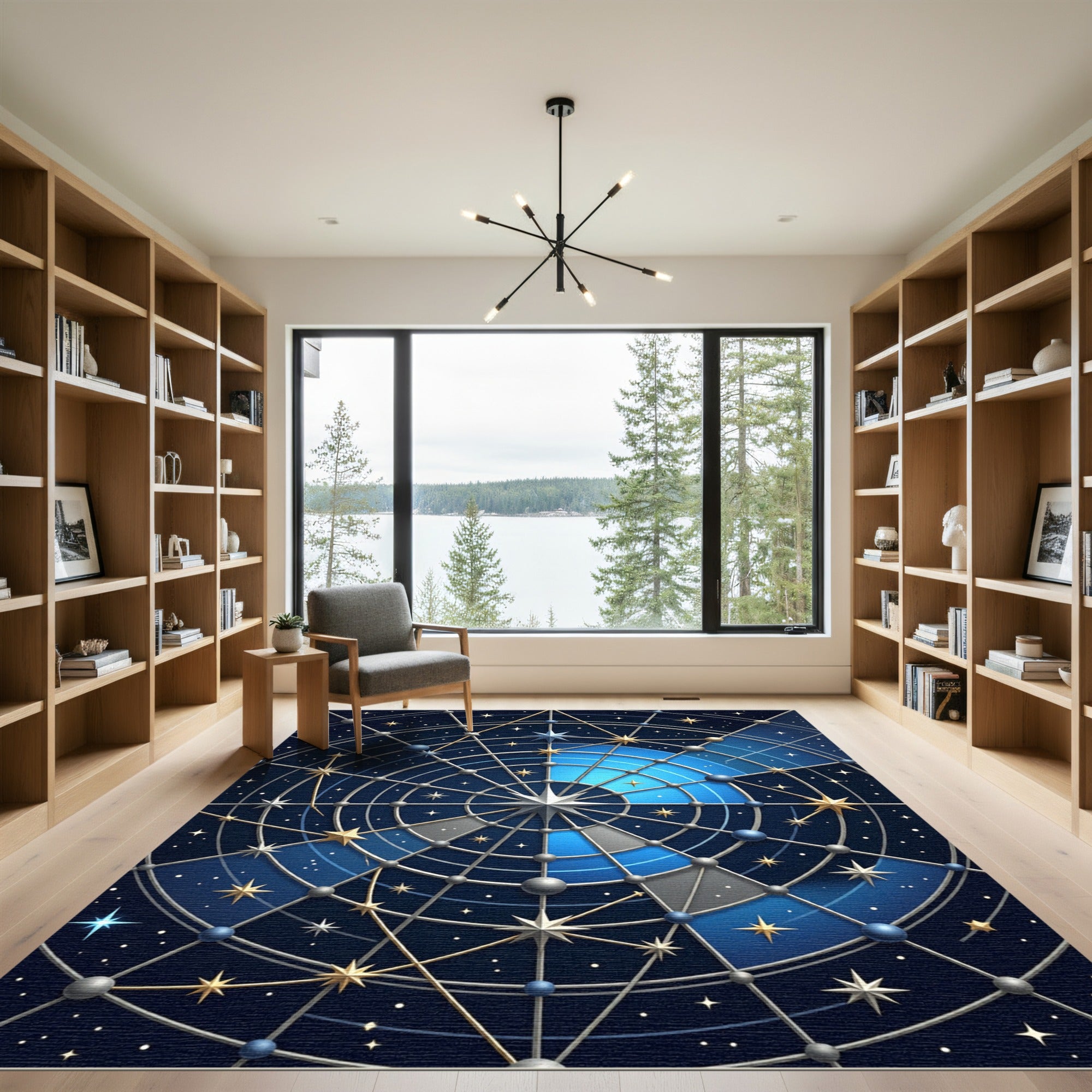 Celestial Navy Gold Star Geometric Rug
