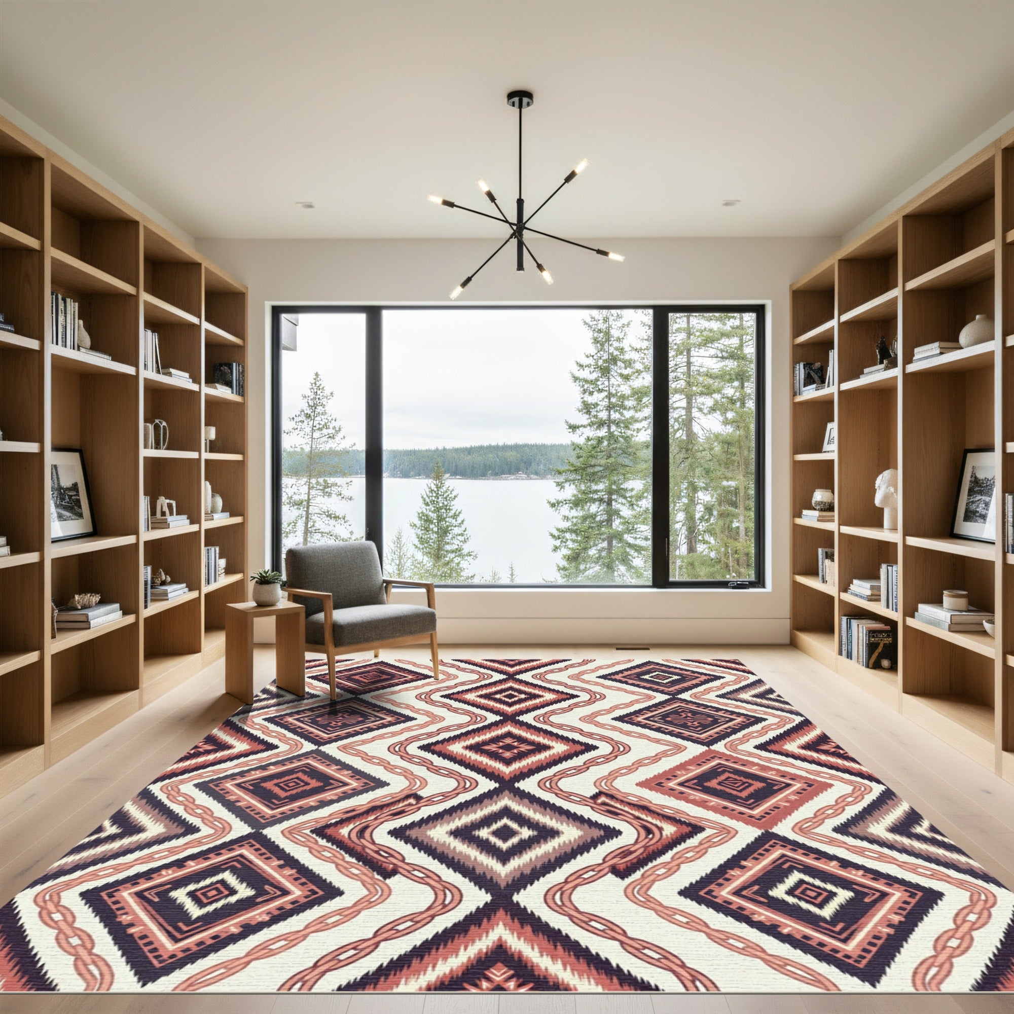 Geometric Diamond Chain Red Rug