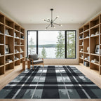 Monochrome Plaid Mountain Forest Landscape Rug