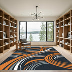 Modern Abstract Orange Gray Swirl Rug