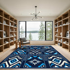 Azure Indigo Ikat Geometric Star Arches Rug