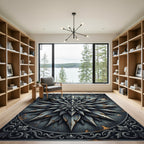 Distressed Gray Metallic Starburst Medallion Rug