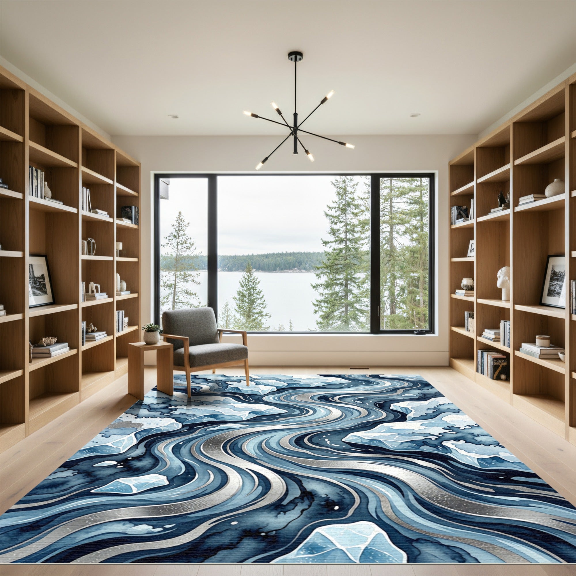 Abstract Blue Ice River Flow Rug