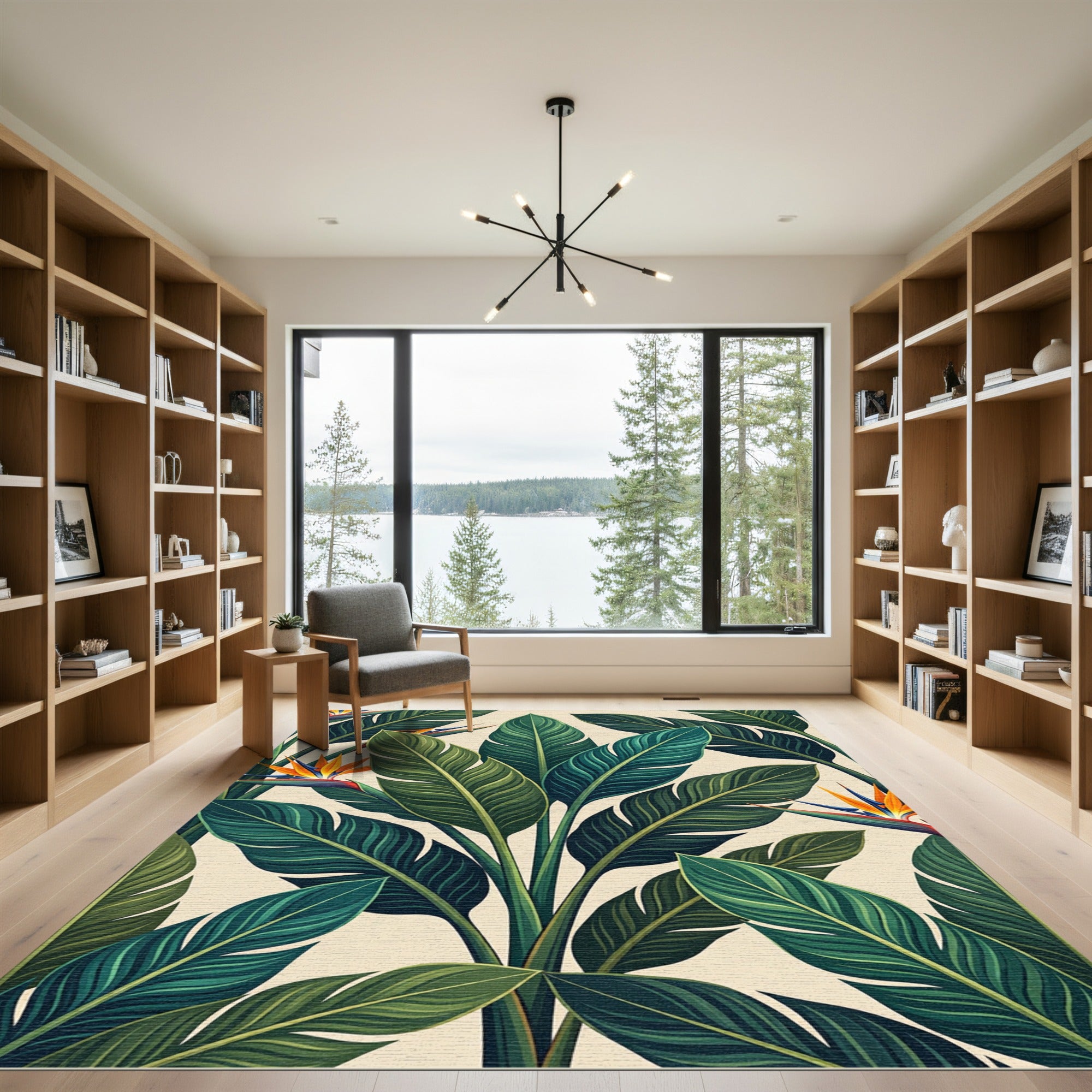 Lush Green Tropical Bird of Paradise Rug