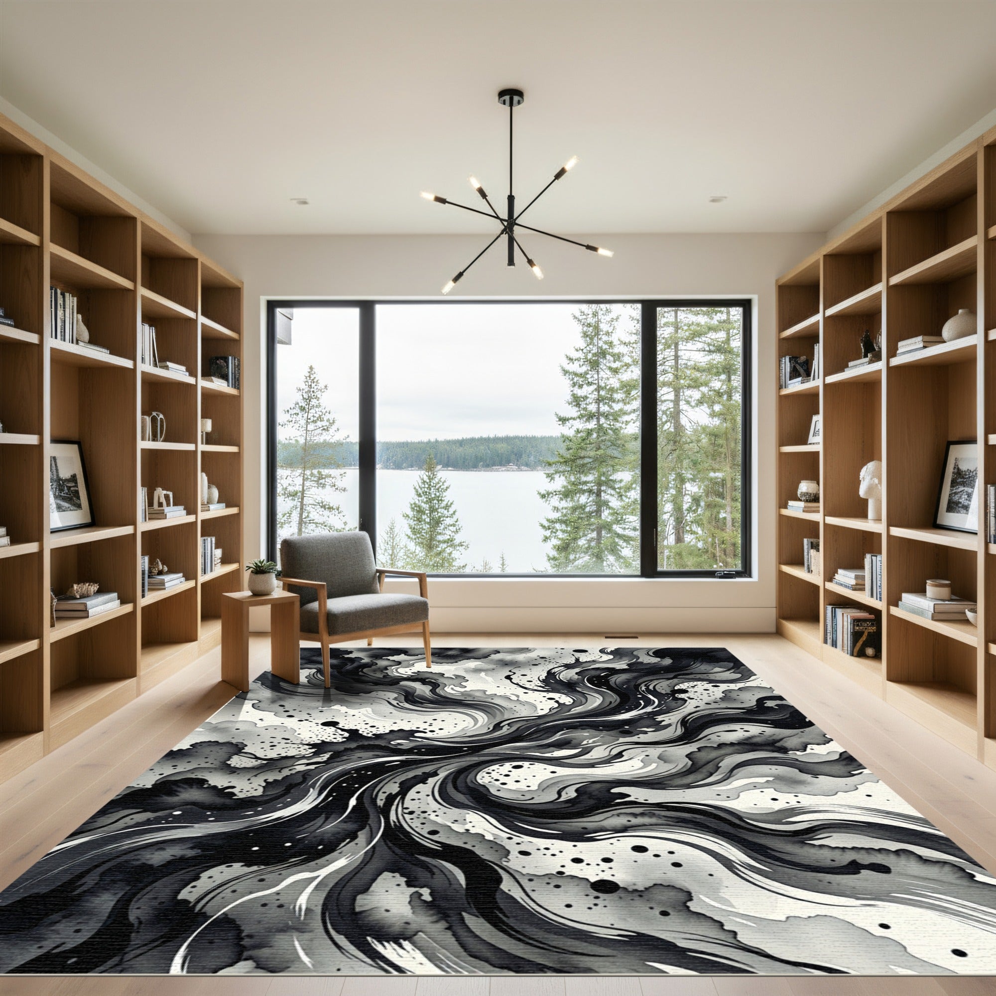 Monochromatic Ink Splash Abstract Swirl Rug