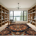 Tribal Burnt Orange Geometric Sun Medallion Rug