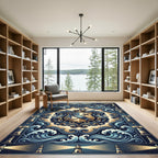 Regal Navy Gold Lighthouse Crest Rug