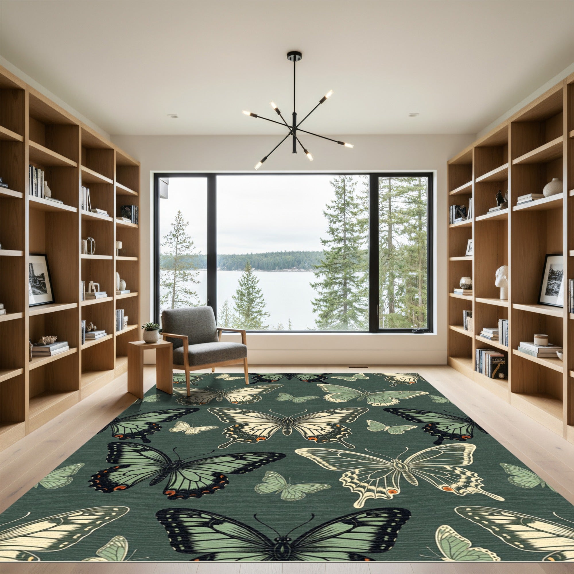 Sage Green Whimsical Butterfly Garden Rug