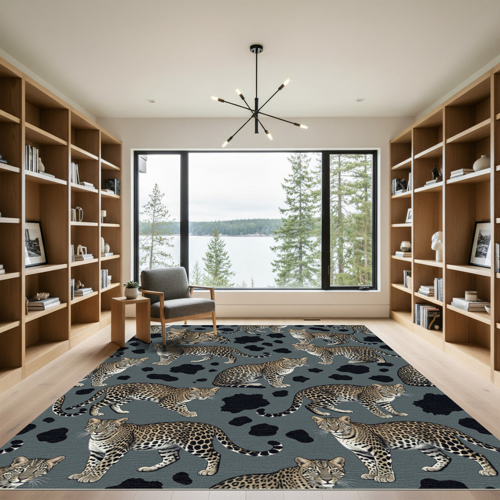 Sophisticated Gray Leopard Spots Jaguar Rug