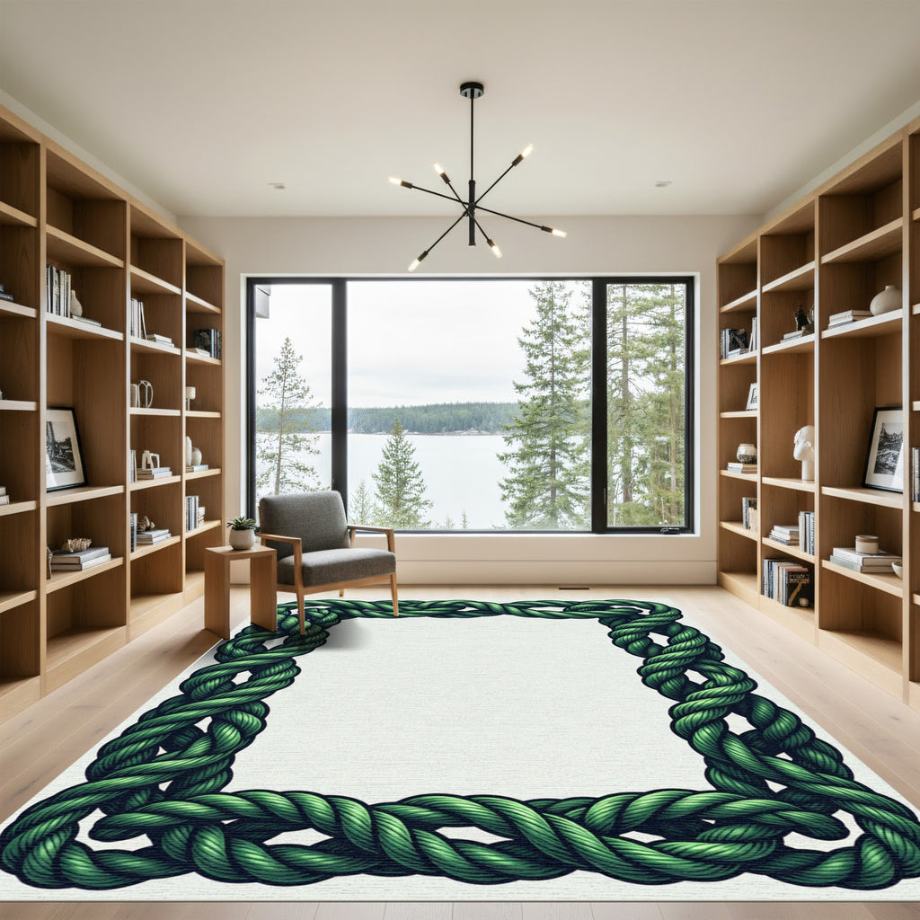 Green Braided Rope Border Rug
