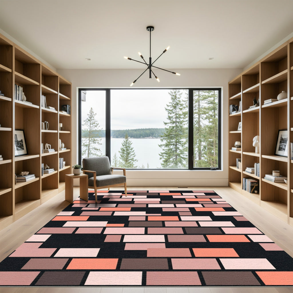Brick Pattern Coral Blush Rectangles Rug