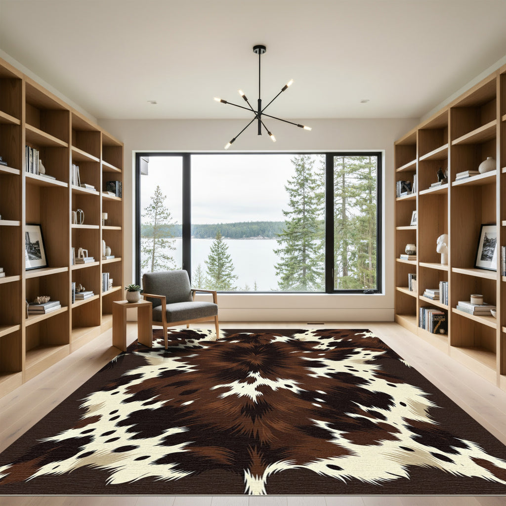 Rustic Brown White Spotted Cowhide Rug