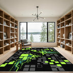 Neon Green Cyber Digital Geometric Grid Rug