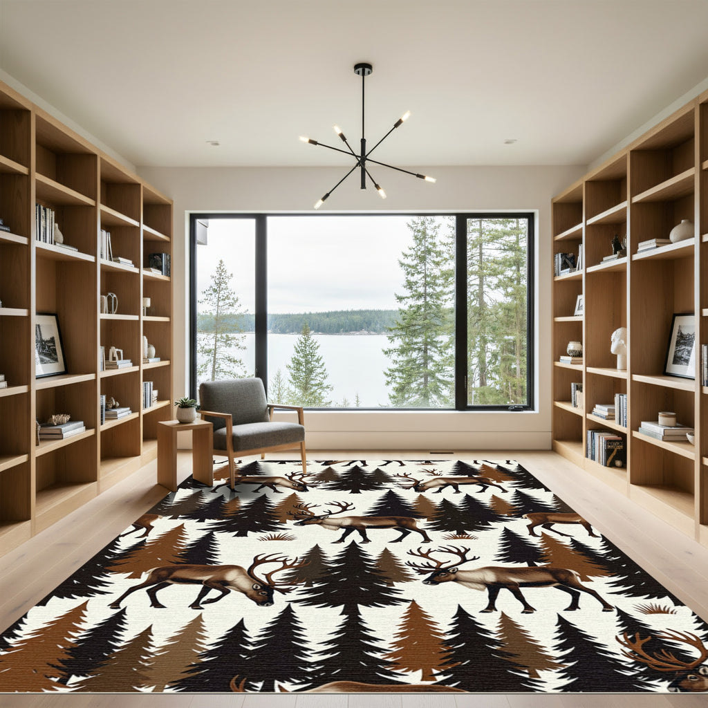Forest Reindeer Woodland Scene Rug