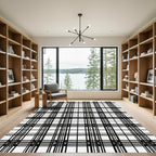 Black White Grid Classic Plaid Rug
