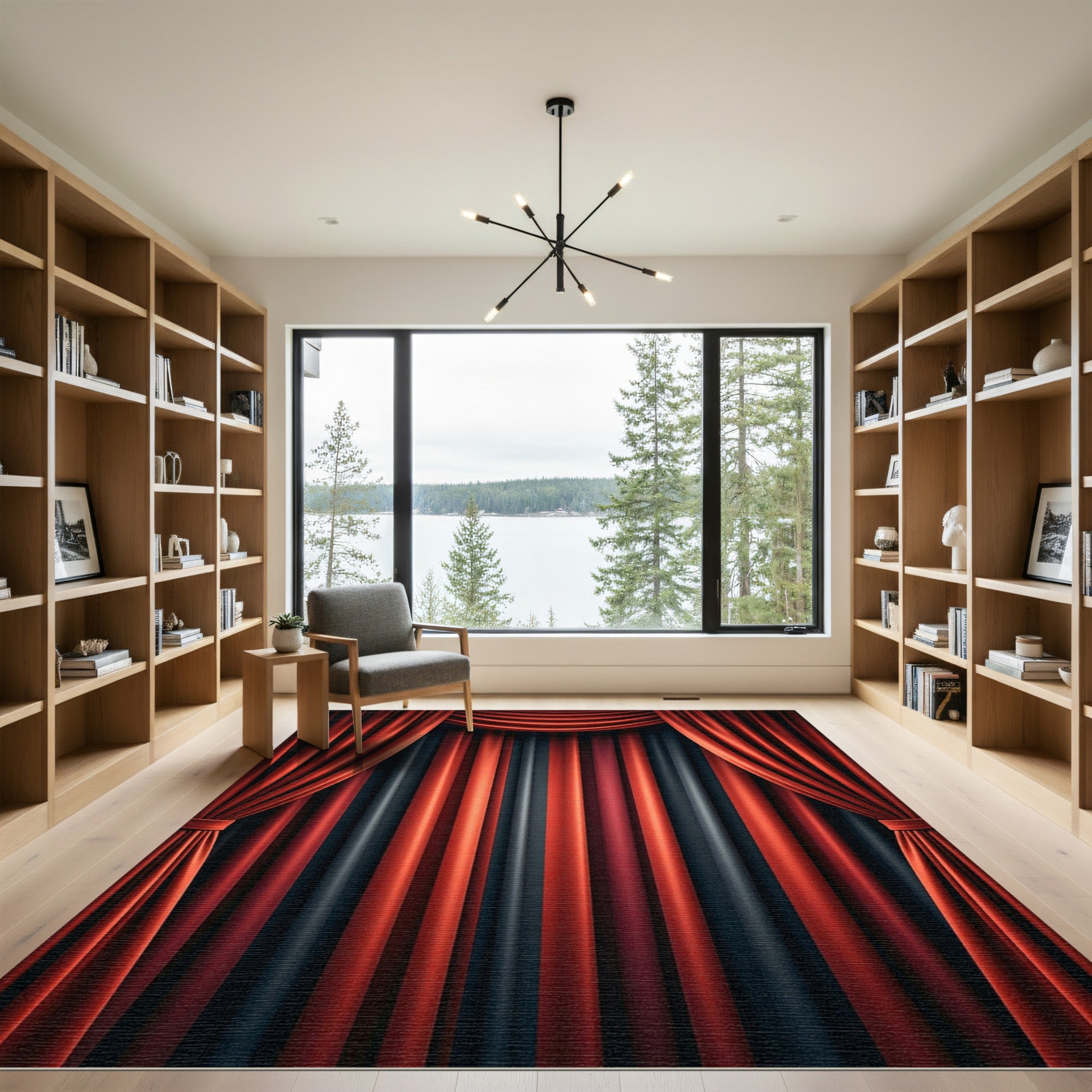 Draped Velvet Fire Stage Red Rug