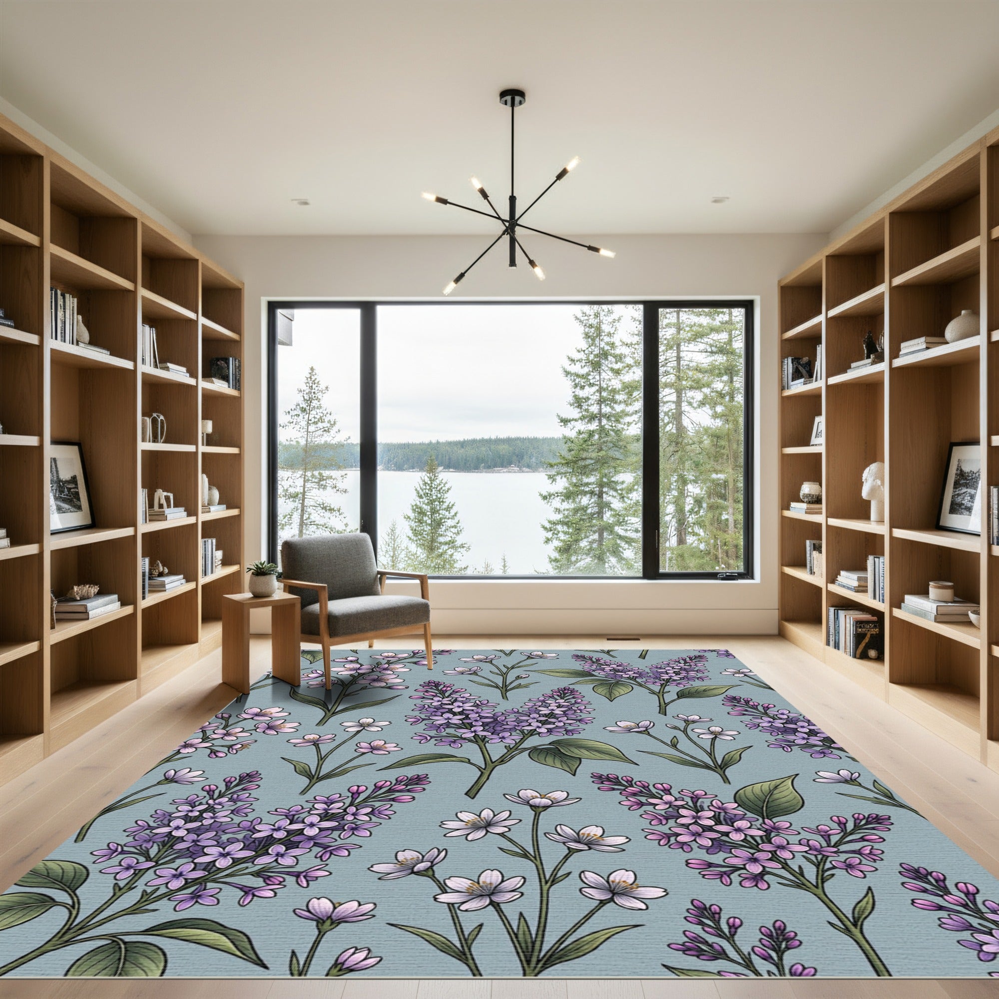 Soft Lavender Blossom Branch Pattern Rug