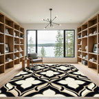 Sophisticated Black and Beige Quatrefoil Rug