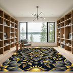 Golden Floral Medallion on Charcoal Rug