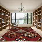 Red Yellow Geometric Tiered Symbol Rug