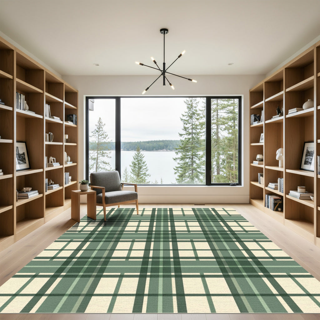 Classic Forest Green Tartan Check Rug