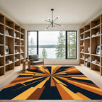 Golden Geometric Sunburst Abstract Rays Rug