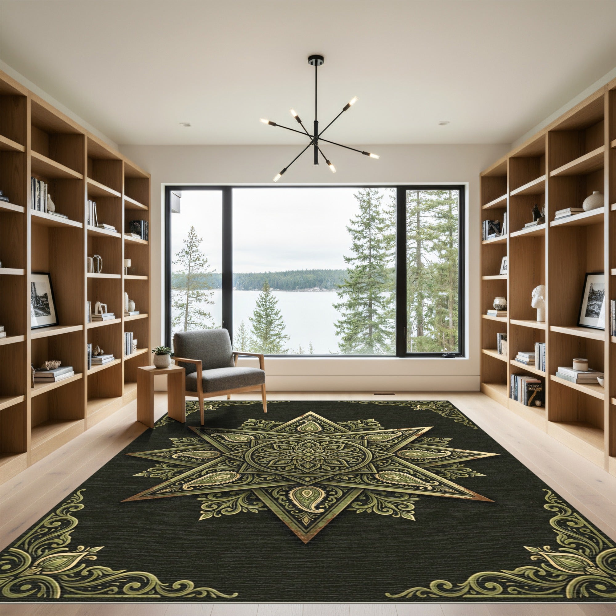 Sage Green Ornate Star Paisley Medallion Rug