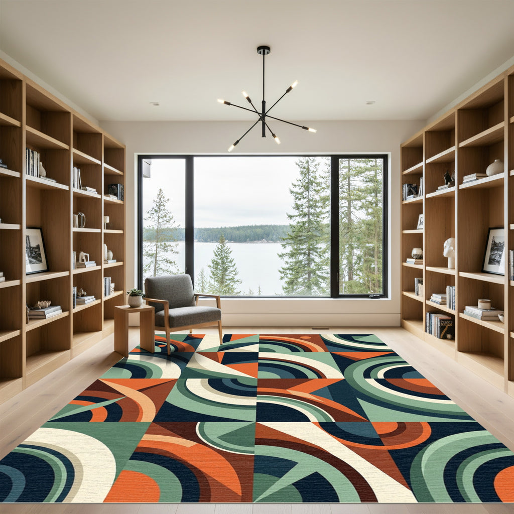 Retro Earthen Geometric Circular Art Rug