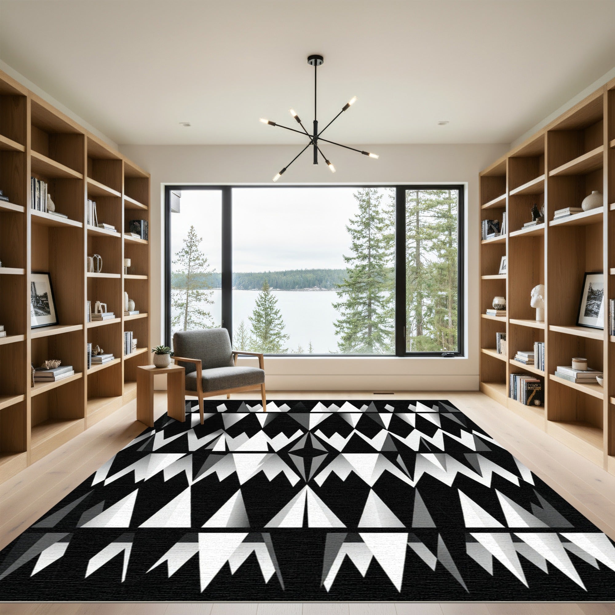 Bold Monochrome Geometric Spiked Abstract Rug