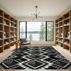 Bold Black White Diamond Zigzag Rug