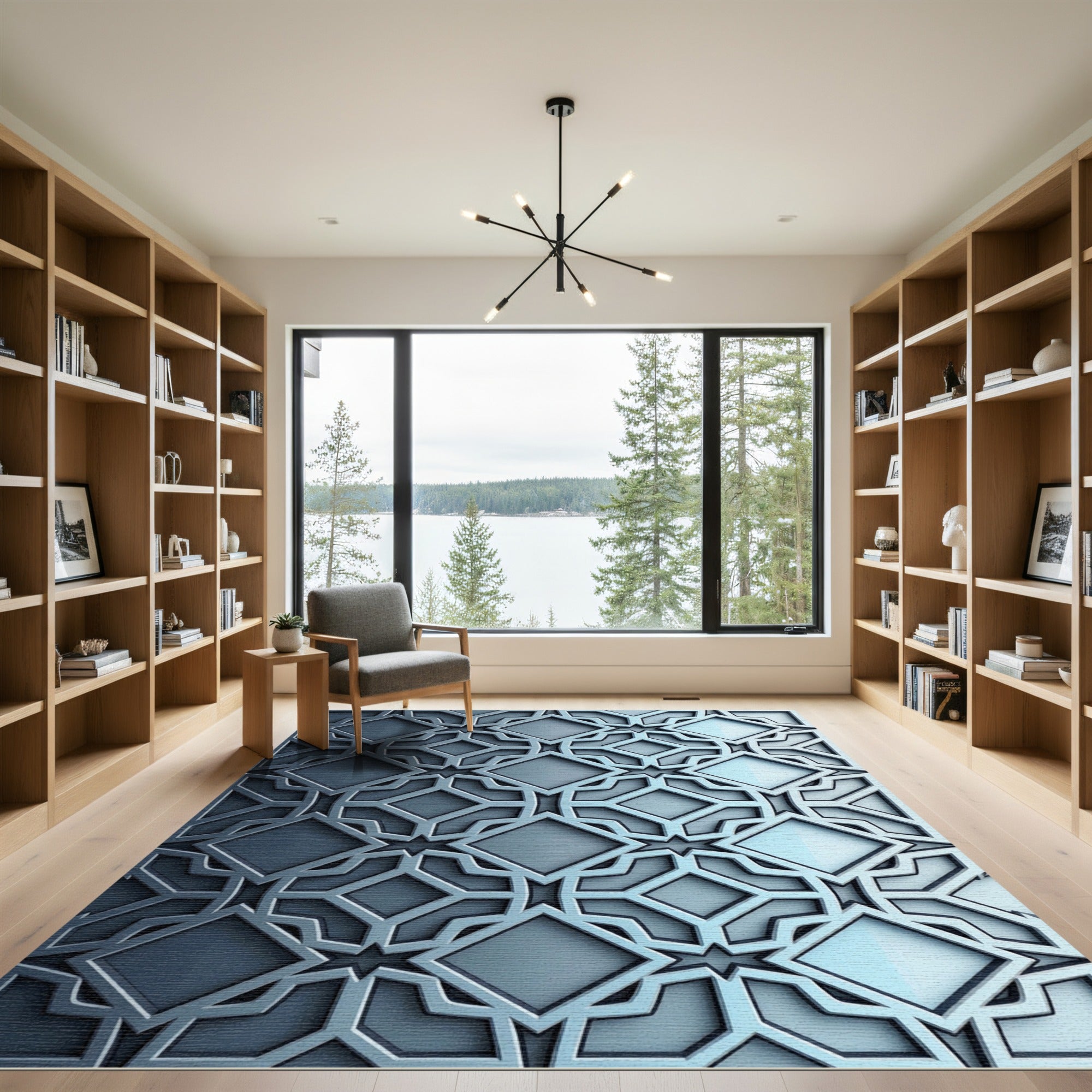 Cool Gray Geometric Lattice Rug