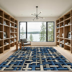 Navy and Beige Woven Grid Texture Rug