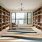 Contemporary Blue Ochre Wavy Ribbons Rug