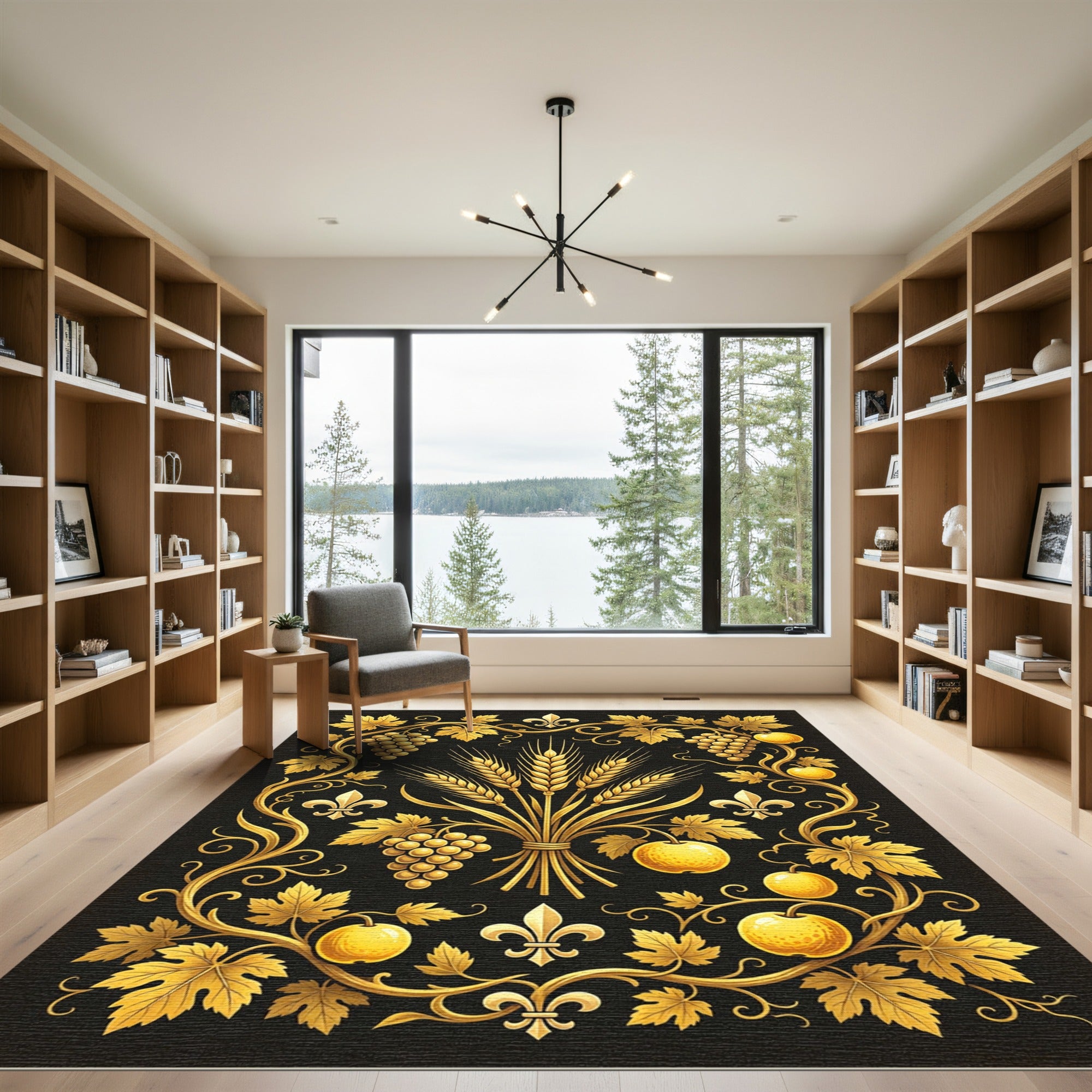 Golden Wheat Fleur de Lis Vine Rug
