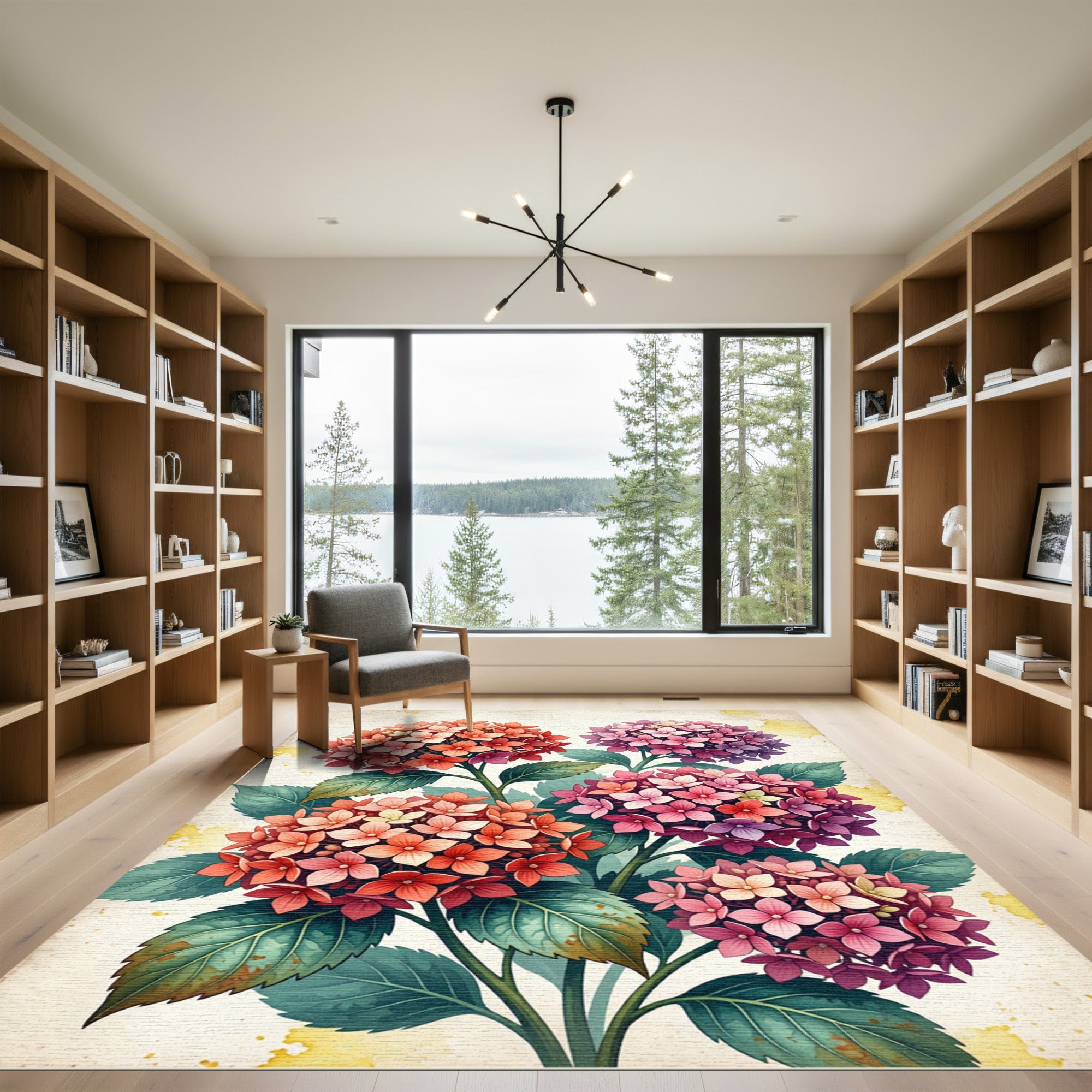 Vibrant Watercolor Hydrangea Floral Art Rug