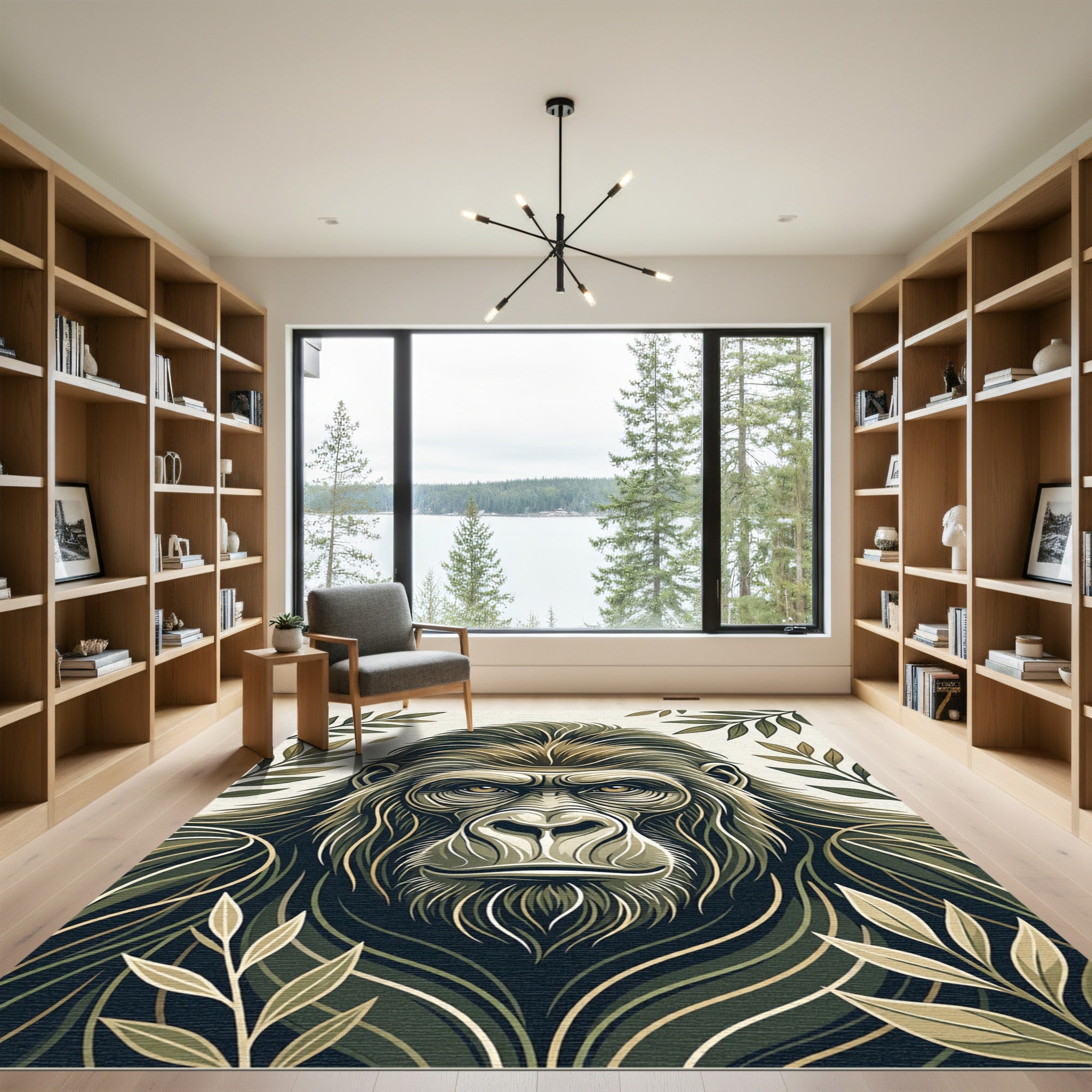 Enigmatic Olive Gorilla Arboreal Portrait Rug